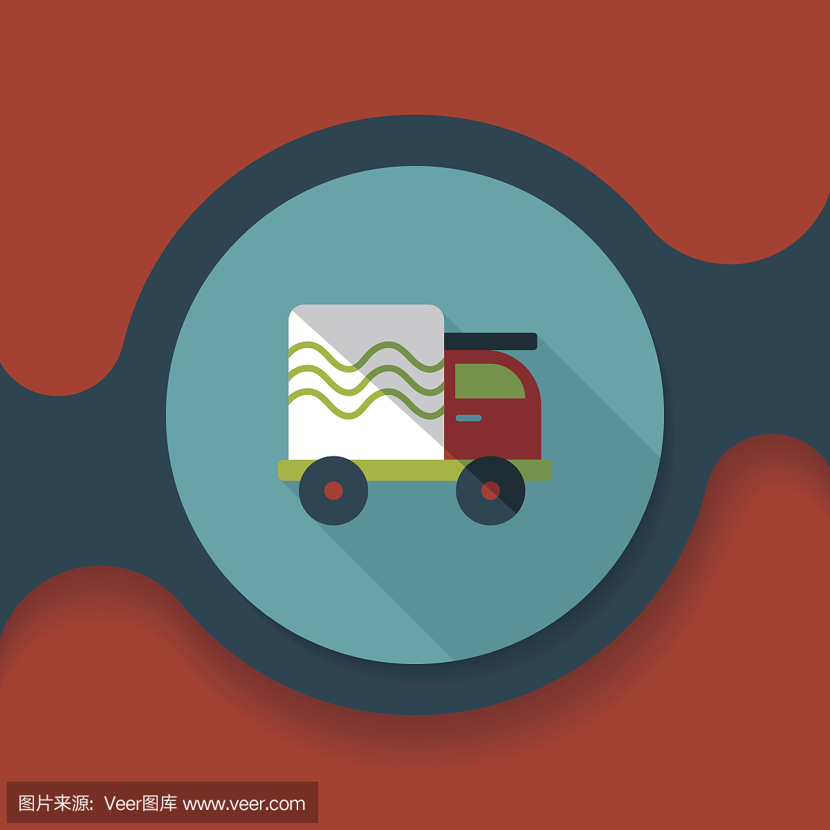 运输卡车平面图标与长影子,eps10